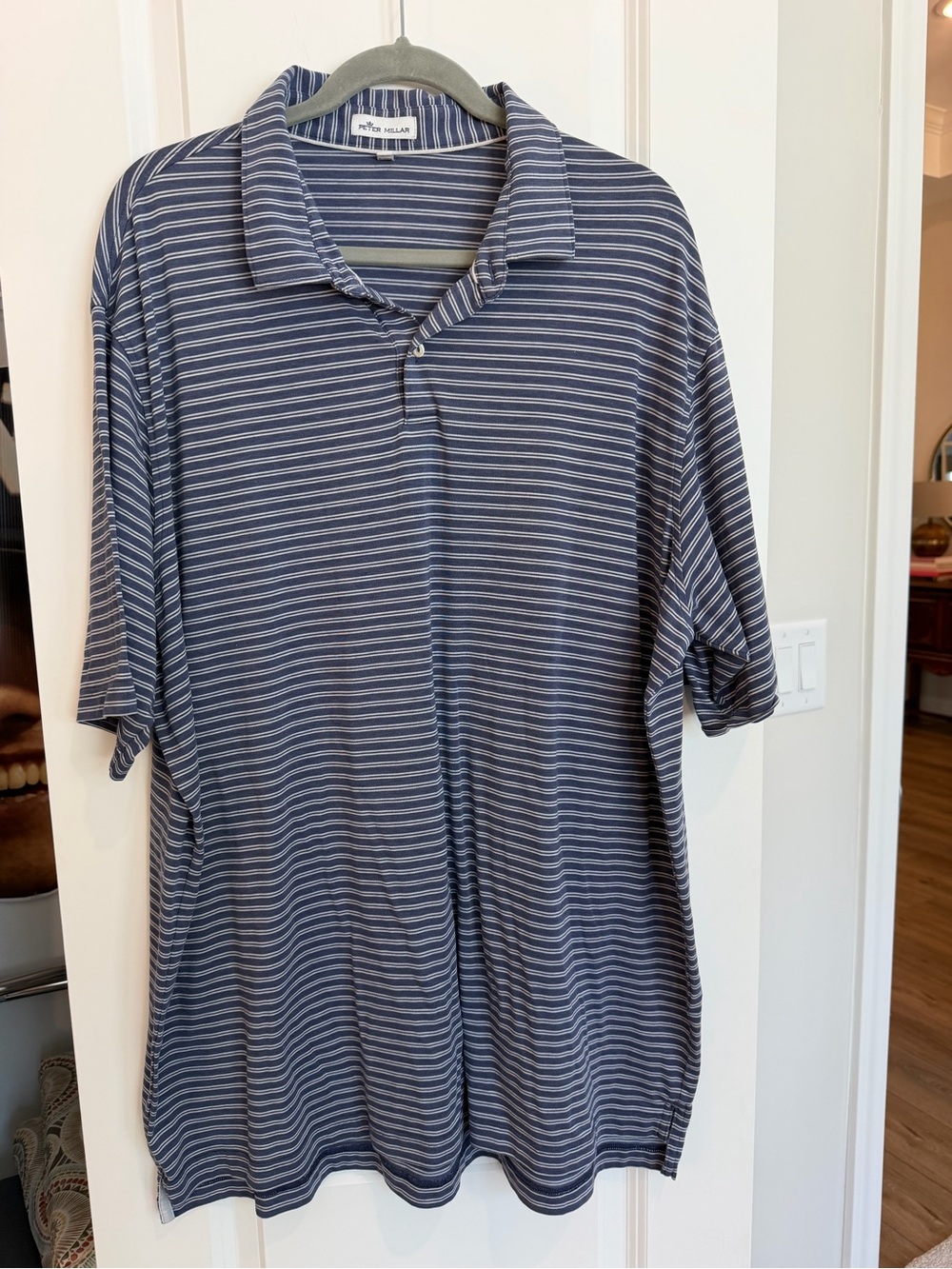 Peter Millar Polo Men’s Size XXL Short Sleeve Golf Shirt Blue Stripe Polyester